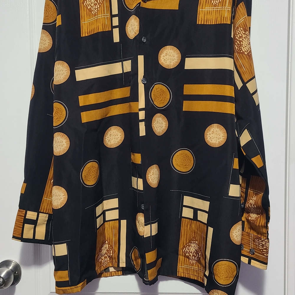 Casual Black and Brown Geometric Button Down Shirt